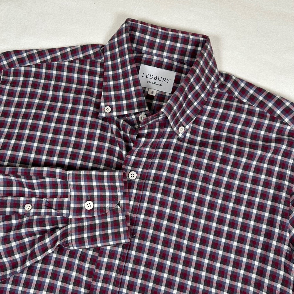 Ledbury Shirt Mens‎ Size 16 Button Up Check Plaid Purple Long Sleeve